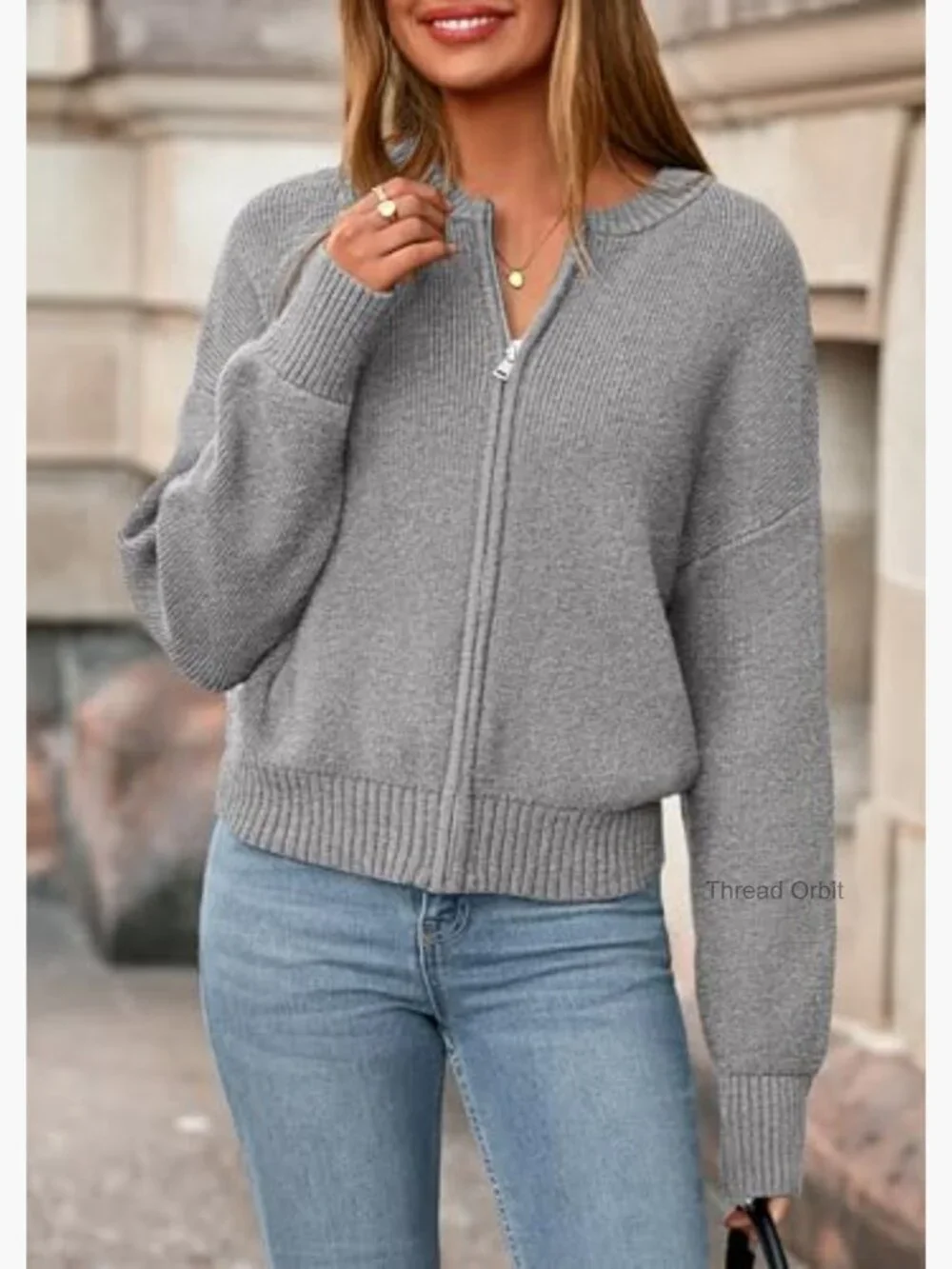 Chunky Ribbed Knit Cardigan Sweater, Open Front Zipper, Cozy Outerwear - Picture 6 of 7